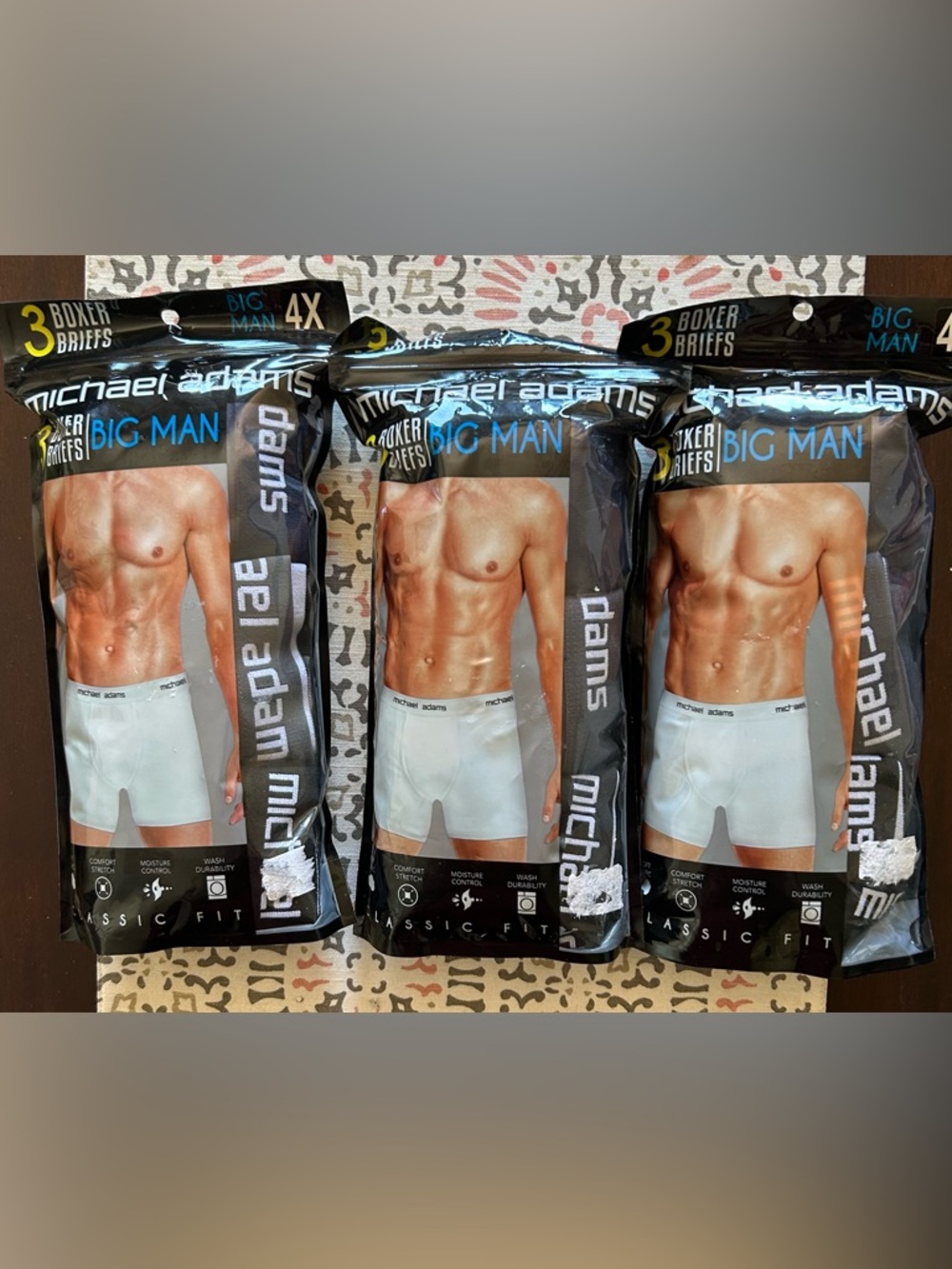 3 Michael Adams 3 Pack Big Man Boxer Briefs Black Gray Size 4X Classic 9 Pairs